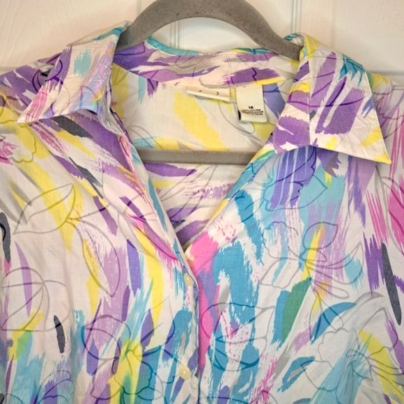 Kim Rogers Pastel Watercolor Button-Up Blouse Plus Size 16 - Picture 4 of 5